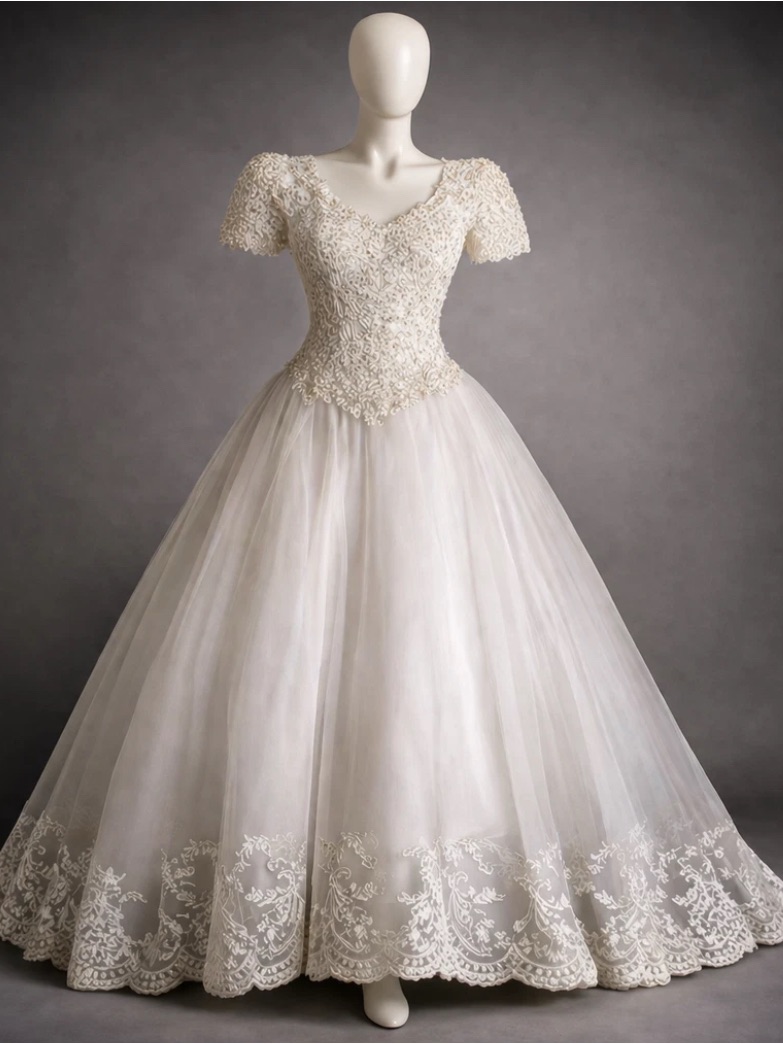 Vintage Gloria Vanderbilt Complete Bridal Set Wedding Dress Veil Petticoat Sz 4